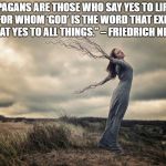 Pagan Goddess | “PAGANS ARE THOSE WHO SAY YES TO LIFE, THOSE FOR WHOM ‘GOD’ IS THE WORD THAT EXPRESSES THE GREAT YES TO ALL THINGS.”
– FRIEDRICH NIETZSCHE | image tagged in pagan goddess | made w/ Imgflip meme maker