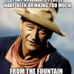 John Wayne | I'VE COME TO REALIZE, THAT NOWADAYS PEOPLE HAVE  BEEN DRINKING TOO MUCH; FROM THE FOUNTAIN IF STUPID!...JUST SAYING! | image tagged in john wayne | made w/ Imgflip meme maker