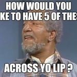Fred Sanford  | HOW WOULD YOU LIKE TO HAVE 5 OF THESE; ACROSS YO LIP ? | image tagged in fred sanford | made w/ Imgflip meme maker