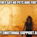 Walk from Burning  | WHEN THEY SAY NO PETS AND YOU'RE LIKE; IT'S MY EMOTIONAL SUPPORT ANIMAL | image tagged in walk from burning | made w/ Imgflip meme maker