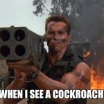 Am I original? | WHEN I SEE A COCKROACH | image tagged in bazooka,memes,cockroach | made w/ Imgflip meme maker