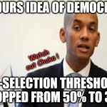 Labour de-selection | LABOURS IDEA OF DEMOCRACY; #WEARECORBYN; Watch out Chuka ! DE-SELECTION THRESHOLD DROPPED FROM 50% TO 33% | image tagged in chuka umunna,wearecorbyn,labourisdead,communist socialist,momentum students,weaintcorbyn | made w/ Imgflip meme maker