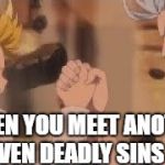 seven deadly sins meet | WHEN YOU MEET ANOTHER SEVEN DEADLY SINS FAN | image tagged in seven deadly sins meet | made w/ Imgflip meme maker