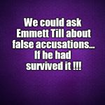 purple | We could ask Emmett Till about false accusations... If he had survived it !!! | image tagged in purple | made w/ Imgflip meme maker