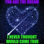 heart in stars | YOU ARE THE DREAM; I NEVER THOUGHT WOULD COME TRUE | image tagged in heart in stars | made w/ Imgflip meme maker