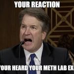IM NOT MAD KAVANAUGH | YOUR REACTION; WHEN YOUR HEARD YOUR METH LAB EXPLODED | image tagged in im not mad kavanaugh | made w/ Imgflip meme maker
