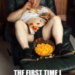 fat man on lazyboy | THE FIRST TIME I SEE A JOGGER SMILING I WILL CONSIDER IT... | image tagged in fat man on lazyboy | made w/ Imgflip meme maker