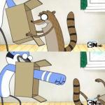 Mordecai Punches Rigby Through a Box