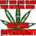 Benefits of Marijuana | ONLY GOD CAN CLAIM THIS NATURAL HERB; NOT THE GOVERNMENT | image tagged in benefits of marijuana | made w/ Imgflip meme maker