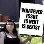 Protesting Feminist | WHATEVER ISSUE IS NEXT IS SEXIST | image tagged in protesting feminist | made w/ Imgflip meme maker