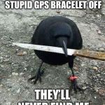 hood bird | IF I CAN GET THIS STUPID GPS BRACELET OFF; THEY’LL NEVER FIND ME | image tagged in hood bird | made w/ Imgflip meme maker