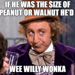 Willy Wonka | IF HE WAS THE SIZE OF A PEANUT OR WALNUT HE'D BE; WEE WILLY WONKA | image tagged in willy wonka | made w/ Imgflip meme maker