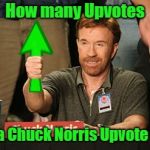 I want to say all of them. What say you?  | How many Upvotes; can a Chuck Norris Upvote get? | image tagged in chuck norris upvote,chuck norris,chuck norris fact,funny memes,memes | made w/ Imgflip meme maker