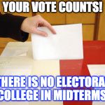 Vote | YOUR VOTE COUNTS! THERE IS NO ELECTORAL COLLEGE IN MIDTERMS! | image tagged in vote | made w/ Imgflip meme maker