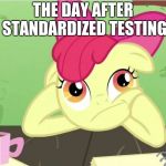 MLP MEME | THE DAY AFTER STANDARDIZED TESTING | image tagged in mlp meme | made w/ Imgflip meme maker