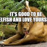 Self Gratification | IT'S GOOD TO BE SELFISH AND LOVE YOURSELF | image tagged in self gratification | made w/ Imgflip meme maker