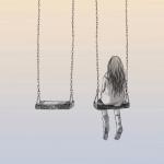 Lonely anime girl on swing