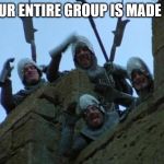Lotsa taunting | WHEN YOUR ENTIRE GROUP IS MADE OF TANKS | image tagged in holy grail,memes,french taunting in monty python's holy grail,tank,world of warcraft | made w/ Imgflip meme maker