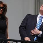 Trump looking at the sun during eclipse meme
