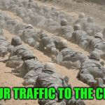 Heading to Chow | RUSH HOUR TRAFFIC TO THE CHOW HALL | image tagged in military,memes,traffic jam,fast food,chow | made w/ Imgflip meme maker