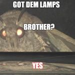 MOTH MEME | GOT DEM LAMPS; BROTHER? YES | image tagged in moth meme | made w/ Imgflip meme maker