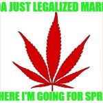 Smoke Weed Everyday, Eh? | CANADA JUST LEGALIZED MARIJUANA; I KNOW WHERE I'M GOING FOR SPRING BREAK | image tagged in canada,marijuana,420 | made w/ Imgflip meme maker