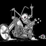 Skeleton on Motorcycle