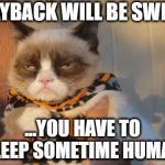 PLAYING WITH FIRE | PAYBACK WILL BE SWIFT; ...YOU HAVE TO SLEEP SOMETIME HUMAN | image tagged in grumpy cat halloween,revenge,payback,dangerous | made w/ Imgflip meme maker