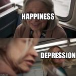 Captain Marvel | HAPPINESS; DEPRESSION | image tagged in captain marvel | made w/ Imgflip meme maker