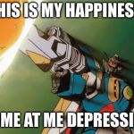 Gundam firing | THIS IS MY HAPPINESS; COME AT ME DEPRESSION | image tagged in gundam firing | made w/ Imgflip meme maker