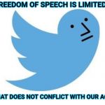 NPC Twitter | FREEDOM OF SPEECH IS LIMITED; TO WHAT DOES NOT CONFLICT WITH OUR AGENDA | image tagged in twitter npc,twitter,npc,free speech | made w/ Imgflip meme maker