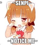 Senpai notice me | #adorable; ~SENPI~; ~NOTICE ME~ | image tagged in senpai notice me | made w/ Imgflip meme maker