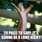 Happy Holidays | 20 PKGS TO SHIP, IT'S GONNA BE A LONG NIGHT! | image tagged in happy holidays | made w/ Imgflip meme maker