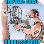 Cordless Drill | THE VERY FIRST; CORDLESS DRILL | image tagged in cordless drill,memes,roll safe think about it,bird,man | made w/ Imgflip meme maker