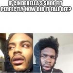 hits blunt  | IF CINDERELLA’S SHOE FIT PERFECTLY, HOW DID IT FALL OFF? | image tagged in hits blunt | made w/ Imgflip meme maker