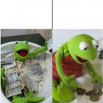 kermit before and after money meme