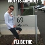 69 street sign | ROSES ARE RED; VIOLETS ARE BLUE; I'LL BE THE 6 AND YOU BE THE 9 | image tagged in 69 street sign | made w/ Imgflip meme maker