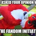 Majira opinions dont count | AND I ASKED YOUR OPINION WHEN; IN THE FANDOM INITIATION | image tagged in majira,meme,opinion,furry,furries,initiate | made w/ Imgflip meme maker