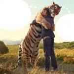 Man Hugging Tiger (w/ Text Clouds)