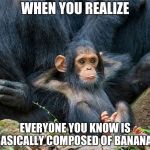 Satisfied Baby Chimp | WHEN YOU REALIZE; EVERYONE YOU KNOW IS BASICALLY COMPOSED OF BANANAS | image tagged in satisfied baby chimp | made w/ Imgflip meme maker