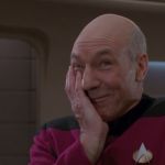 Laughing Picard  | . | image tagged in picard laugh,picard,picard laughing,stupid joke picard | made w/ Imgflip meme maker