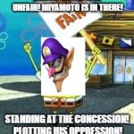 Krusty Krab is unfair | SMASH ULTIMATE IS UNFAIR! MIYAMOTO IS IN THERE! STANDING AT THE CONCESSION! PLOTTING HIS OPPRESSION! | image tagged in krusty krab is unfair | made w/ Imgflip meme maker