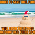 Happy Holidays From Florida | IN ORDER TO SAVE TIME, FLORIDA; WILL BEGIN THEIR 2020 RECOUNT DEC. THIRD 2018 | image tagged in happy holidays from florida | made w/ Imgflip meme maker
