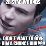 Level of stress | 28 STAB WOUNDS; DIDN'T WANT TO GIVE HIM A CHANCE HUH??!! | image tagged in level of stress | made w/ Imgflip meme maker
