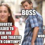 man looking at other woman stock photo | PAST FAVORTIE THAT FAILDED TO DO THEIR JOB CONSTANTLY AND TREATED OTHERS WITH COMTEMPT; BOSS; EXPERIENCED HARD WORKING EMPLOYEE | image tagged in man looking at other woman stock photo | made w/ Imgflip meme maker