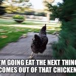 Chicken Running | I’M GOING EAT THE NEXT THING THAT COMES OUT OF THAT CHICKEN’S ASS | image tagged in chicken running | made w/ Imgflip meme maker
