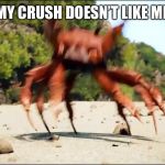 Crab Rave | MY CRUSH DOESN’T LIKE ME | image tagged in crab rave | made w/ Imgflip meme maker