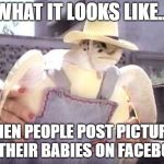 Baby Pictures | WHAT IT LOOKS LIKE... WHEN PEOPLE POST PICTURES OF THEIR BABIES ON FACEBOOK | image tagged in yee-haw sea turtle | made w/ Imgflip meme maker