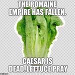 Romaine lettuce | THE ROMAINE EMPIRE HAS FALLEN. CAESAR IS DEAD. LETTUCE PRAY | image tagged in romaine lettuce | made w/ Imgflip meme maker