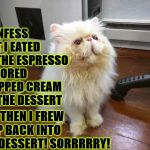 I EATED IT | I CONFESS THAT I EATED ALL THE ESPRESSO FLAVORED WHIPPED CREAM OFF THE DESSERT; AND THEN I FREW IT UP BACK INTO THE DESSERT! SORRRRRY! | image tagged in i eated it | made w/ Imgflip meme maker